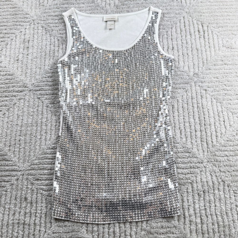 Limited Too Sequin Tank Top Girls 12 White Silver Y2K Sparkly Ribbed Disco 2000s